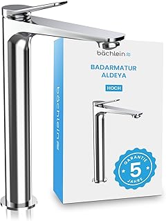 Bächlein Badarmatur Aldeya hoch in modernem Design, extra hoher Einhebelmischer für Aufsatzwasc…