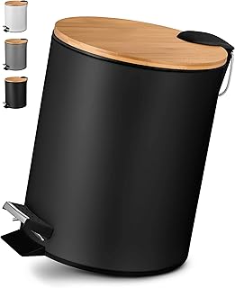 VMbathrooms 5L Kosmetikeimer in edlem schwarzem Design | Tretmülleimer mit Absenkautomatik (Soft…