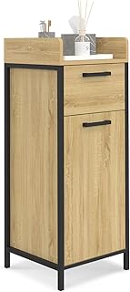 IDMarket – Beistellsäule Badezimmer Detroit 1 Schublade 1 Schrank Industriedesign
