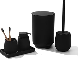 GAHEFY Badset Badezimmer Zubehör Set Schwarz, Badausstattung Sets Deko, 5 Teiliges Bad Set – Sei…