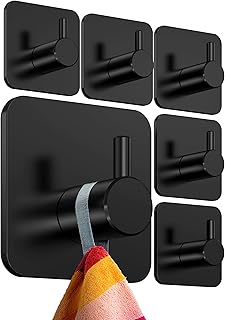 4smile Handtuchhalter ohne Bohren, 6er Set, schwarz – Badezimmer Handtuchhalter aus Edelstahl, fu…