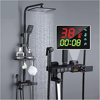 Digitales Duschsystem mit 8 Zoll Regenduschkopf Schwarz Duschsäule Messing Mischbatterie Badewan…