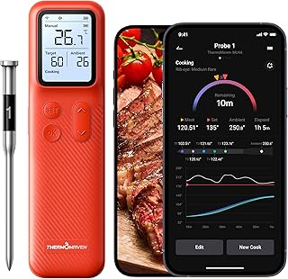 ThermoMaven P1 Smarte Fleischthermometer Kabellose – 152m Bluetooth 5.3, 1 Sonde 6 Sensoren, Un…