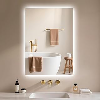 Badspiegel-mit-Beleuchtung 40x60cm – Badezimmerspiegel LED Badezimmer Spiegel mit Beleuchtung, To…