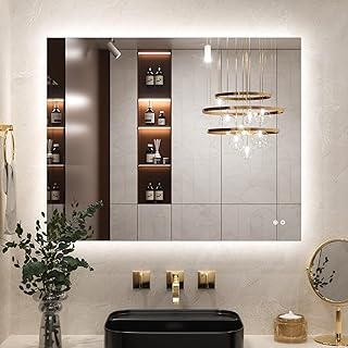 Keonjinn Badspiegel mit Beleuchtung Rechteckig 100x80cm, Badezimmerspiegel mit Beschlagfrei Touch…