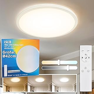 Deckenlampe LED Deckenleuchte mit Fernbedienung, Φ42×2.8 CM 2700K/4000K/6500K IP44 22W 2900LM LE…
