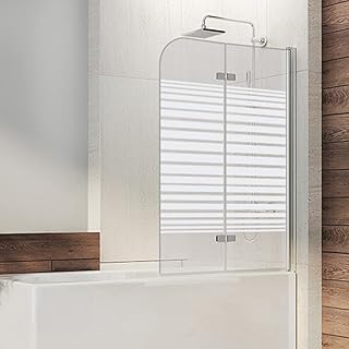 IMPTS Duschwand für Badewanne 120x140cm Badewannen-Aufsatz 2-teilig teilsatiniert faltbar 180°F…
