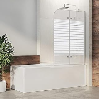 100x140cm Badewannen-Aufsatz Milchglas Streifen Duschwand für Badewanne faltbar 180°Faltwand 6m…