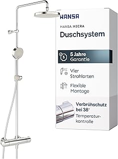 HANSA MICRA Duschsystem | Duscharmatur Komplettset aus Thermostat, schwenkbarer Regendusche, Dusc…