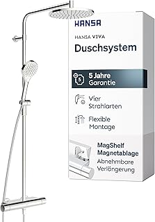 HANSA VIVA Duschsystem I Duscharmatur Komplettset aus Thermostat, Regendusche, Duschkopf mit Schl…