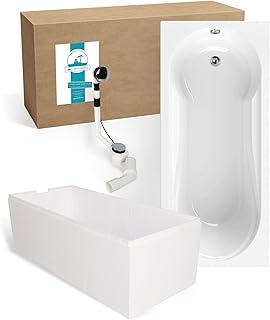 Calmwaters® Badewanne mit Dusche Komplettset 180×80 cm mit Wannenträger & Ablaufgarnitur, Acryl…