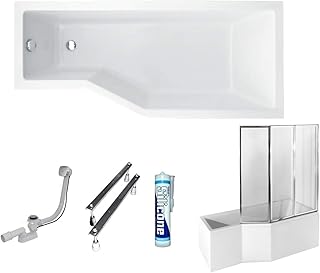 ECOLAM® Duschbadewanne Set Badewanne + Badewannenabtrennung Duschwand Eckbadewanne Integra Acryl…