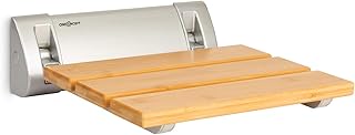 oneConcept Arielle Duschsitz – Klappsitz mit Bambus-Sitzfläche, Aufhängung aus Aluminiumlegieru…