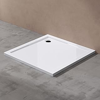 doporro Duschtasse Duschwanne 90x90x4 flach aus Acryl in Weiß DIN-Anschlüsse für bodenebene Mo…