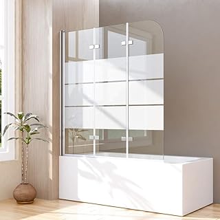 Gestreift Duschwand für Badewanne 130x140cm 3-teilig faltbar Duschtrennwand Glas Duschabtrennung…