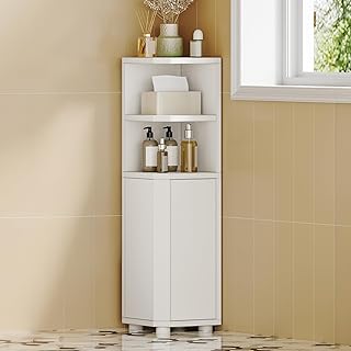 Hzuaneri Badezimmerschrank, Eckschrank Badschrank, Toilettenschrank mit verstellbare Ablagen, 2 S…