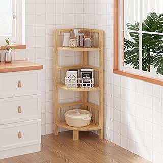 Dripex Eckregal stehend, Badezimmerregal 3 Ablagen, 89x30x30cm, Bambus Standregal für Küche, Wo…