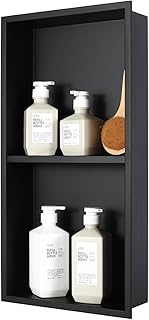 Premium Edelstahl Wandnische 30×60 cm, matt schwarz. 2-Ebenen Einbausystem, fliesenlose Unterputz…