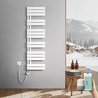 Heilmetz Badheizkörper Elektrisch 1385 x 400mm Weiß mit WIFI Smart Heizstab 600W, Flach Handtuc…