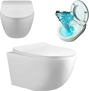 AquaUno Hänge WC spülrandlos Tornado Flush 360° – Rimless Toilette weiß aus Sanitärkeramik, …