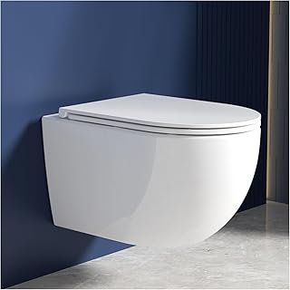 Rainsworth Hänge WC Spülrandlos Toilette – 360° Einloch Superspin Spülung Wand WC, Toilettenb…
