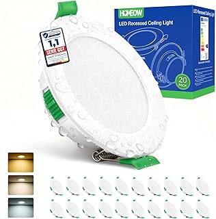 HOMEOW 20er Set LED Einbaustrahler 230V, 5W 400LM LED Spot 68mm – 80mm Lochmaß, IP44 Warmweiß N…