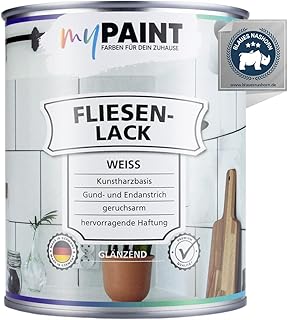 MyPaint Fliesenlack Badezimmer 750 ml – Weiß Glanz – Fliesenfarbe Küche & Fliesenfarbe Badezimm…