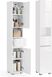 VASAGLE Badezimmerschrank, Badschrank, Badezimmermöbel mit Einer Schublade, verstellbare Ablagen…