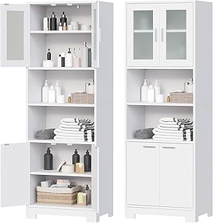 BEWISHOME Hoher Badezimmerschrank,Badschrank,Badezimmermöbel mit Verstellbare Ablagen, Mehrzweck…