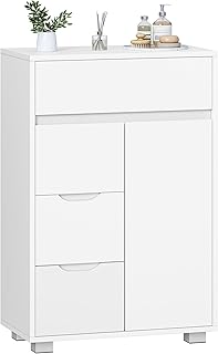 Hzuaneri Badezimmerschrank, Badschrank mit Verstellbare Ablage, Kommode mit 4 Schubladen und 1 Sc…