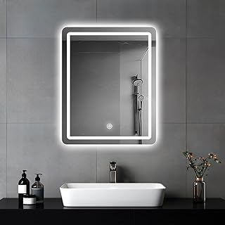 Badezimmer Wandspiegel, Badspiegel Mit Beleuchtung, Spiegel mit LED Licht, Touch Schalter und 3 F…