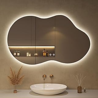 Spiegel mit Beleuchtung Asymmetrischer LED Badspiegel 100 x 60 cm mit Touch-Schalter, Dimmbar 3 L…