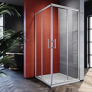 SONNI 80x80cm Eckeinstieg Duschkabine ohne duschtasse, Sicherheitsglas Schiebetür Eckdusche Dusc…