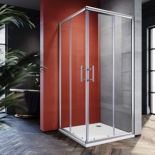 SONNI 90x90cm Eckeinstieg Duschkabine ohne duschtasse, Sicherheitsglas Schiebetür Eckdusche Dusc…