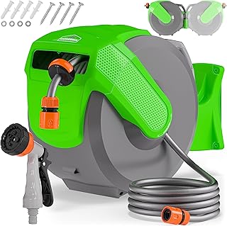 GARDEBRUK® Schlauchtrommel 20m + 2m mit Wandhalterung Garten 1/2′ Multifunktions-Handbrause Schl…